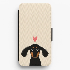 Gloss Surface Layer Dachshund Puppy Love Flip Wallet Phone Case