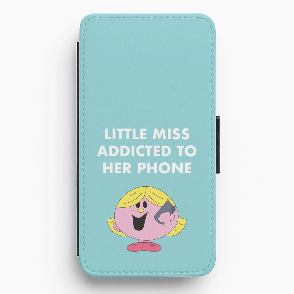 Little Miss Addicted To Her Phone - Aesthetic Quote Flip / Wallet Phone Case Soft Protection Layer