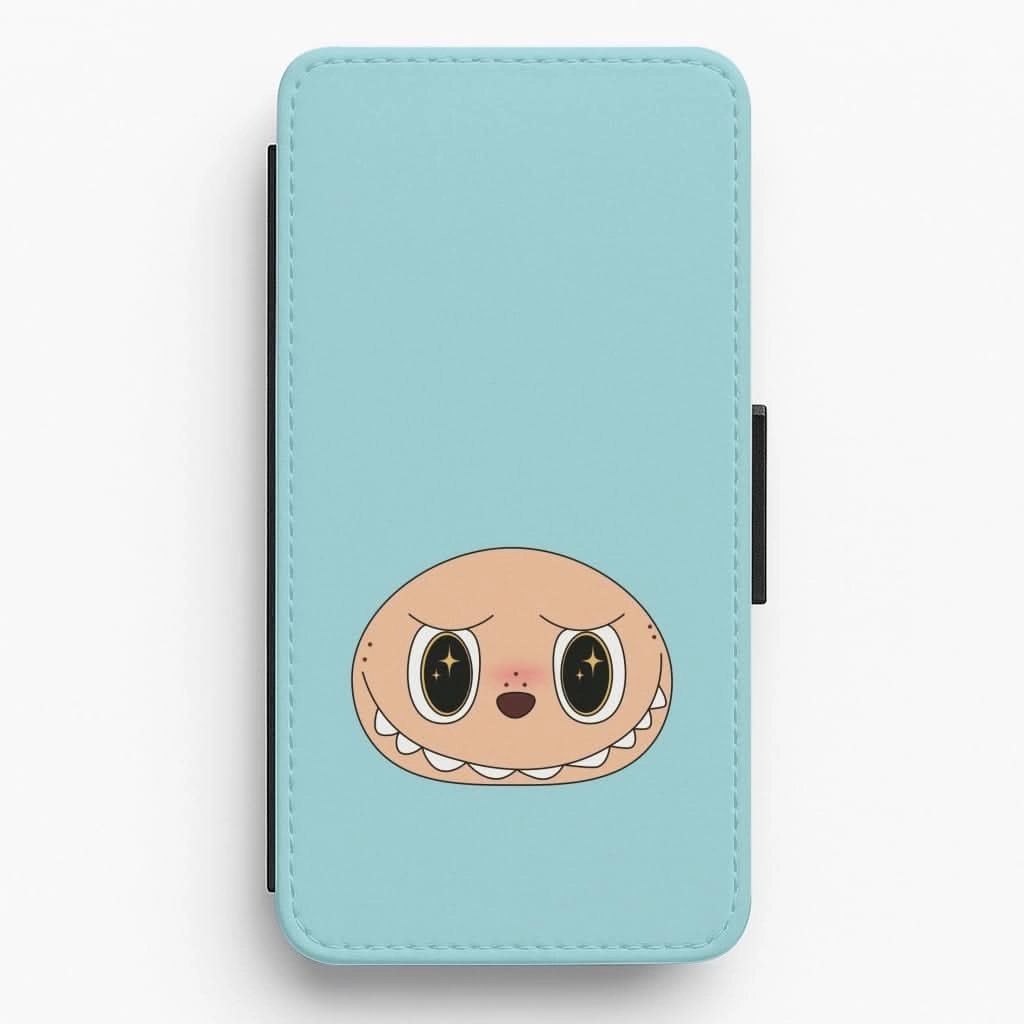 Cute Blue Monster Face Flip / Wallet Phone Case Luxury Edge Texture