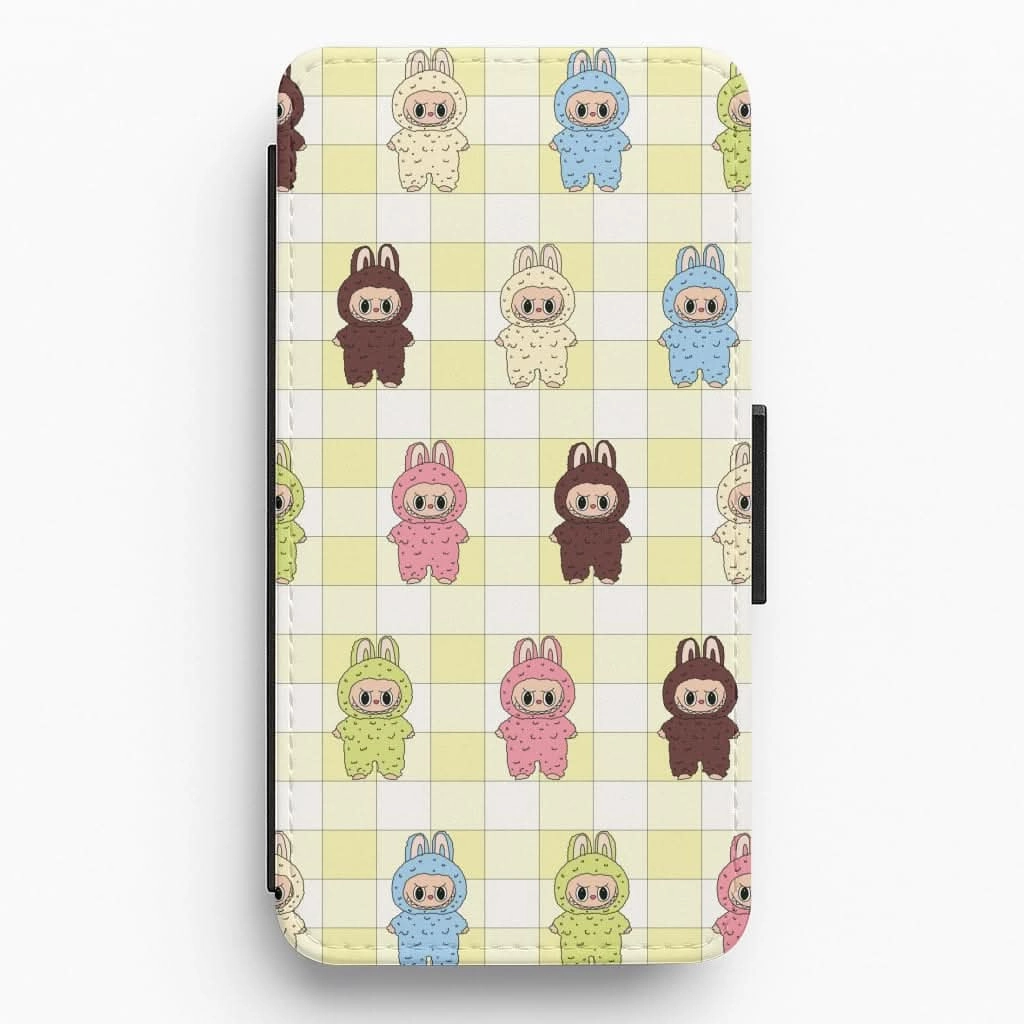 Shock Absorber Cute Colourful Monsters Checkered Pattern Flip / Wallet Phone Case