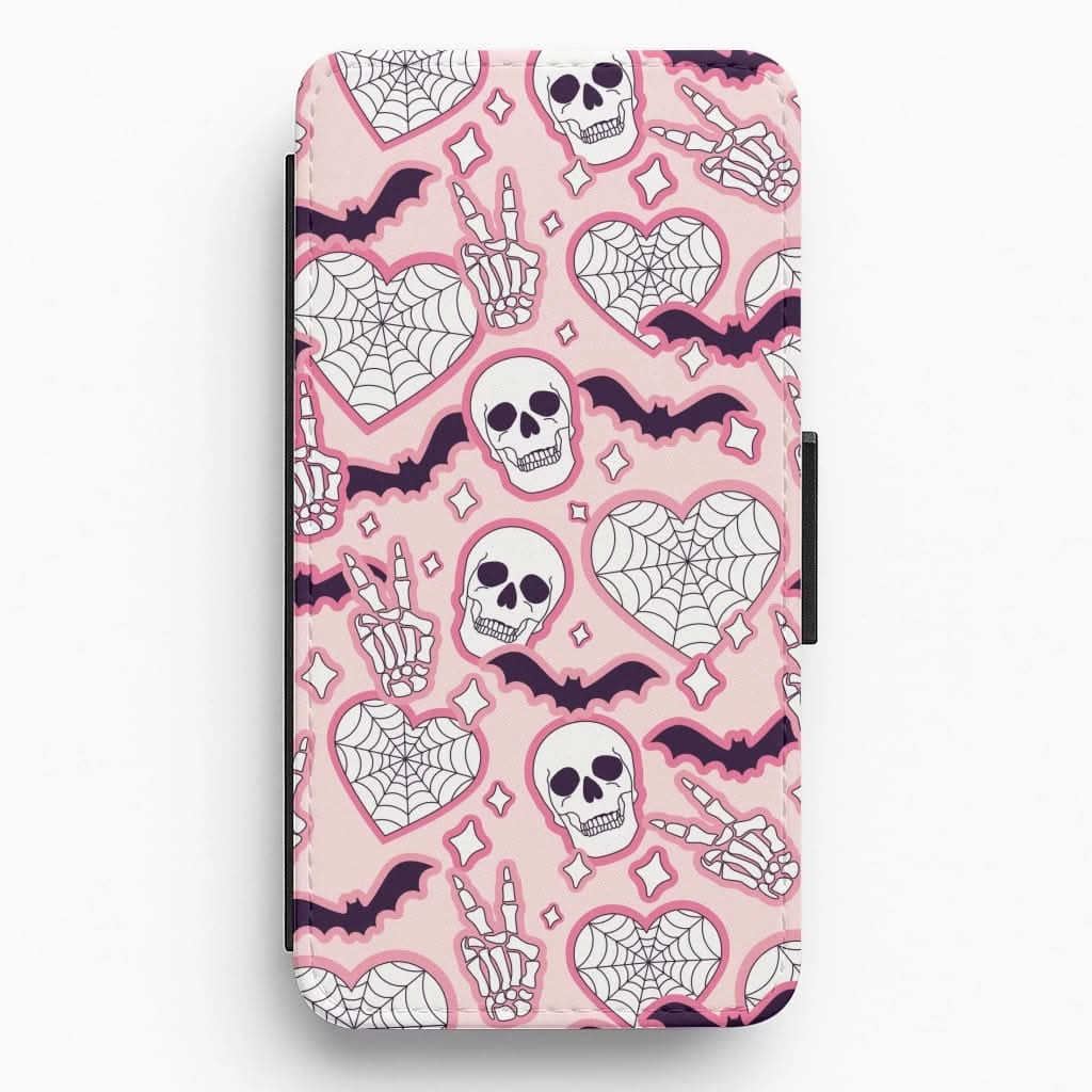 Cute Halloween Stickers Pattern Flip / Wallet Phone Case Raised Edges Durable Surface