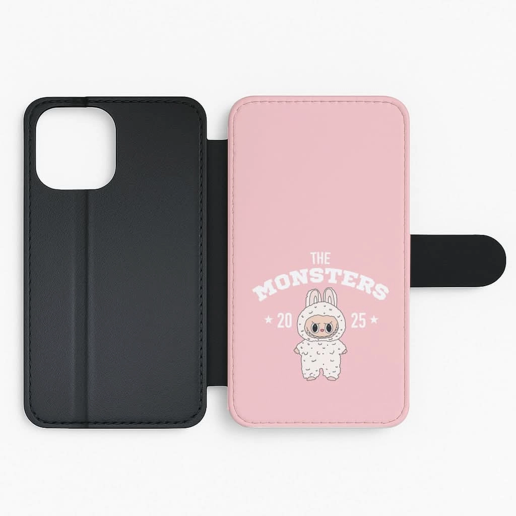 Cute Monster 2025 Pink Flip / Wallet Phone Case Gloss Surface Layer Travel Companion