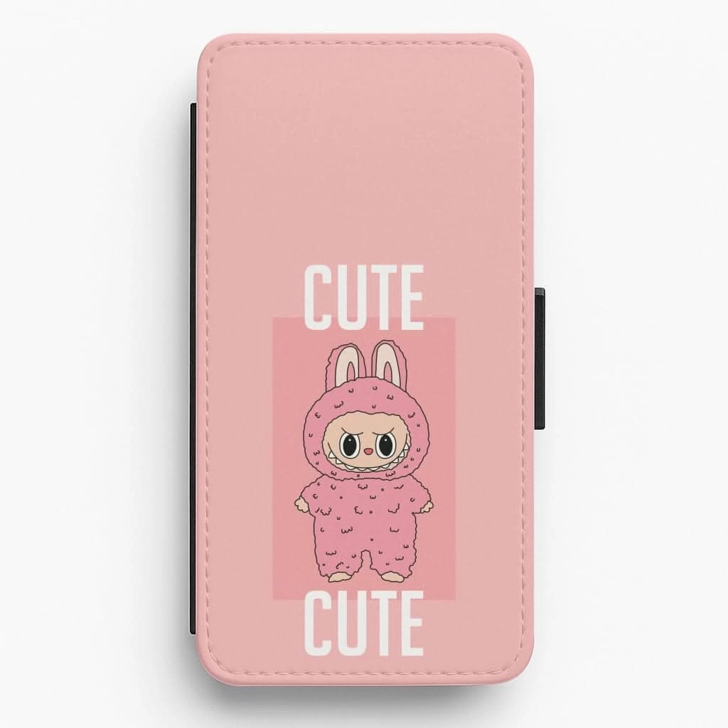 Cute Pink Monster Flip / Wallet Phone Case Durable Build Quality Protective Build Texture