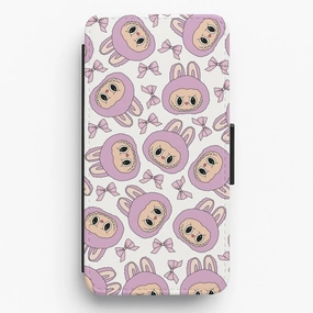 Stylish Layer Texture Perfect Fit Cute Purple Monster And Bows Pattern Flip / Wallet Phone Case