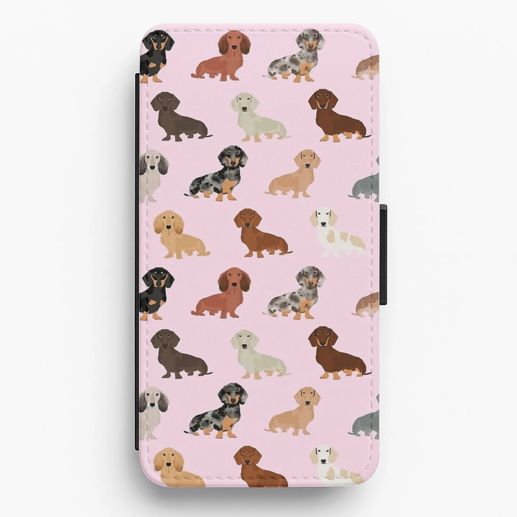 Sporty Design Dachshund Breed Pattern Flip Wallet Phone Case