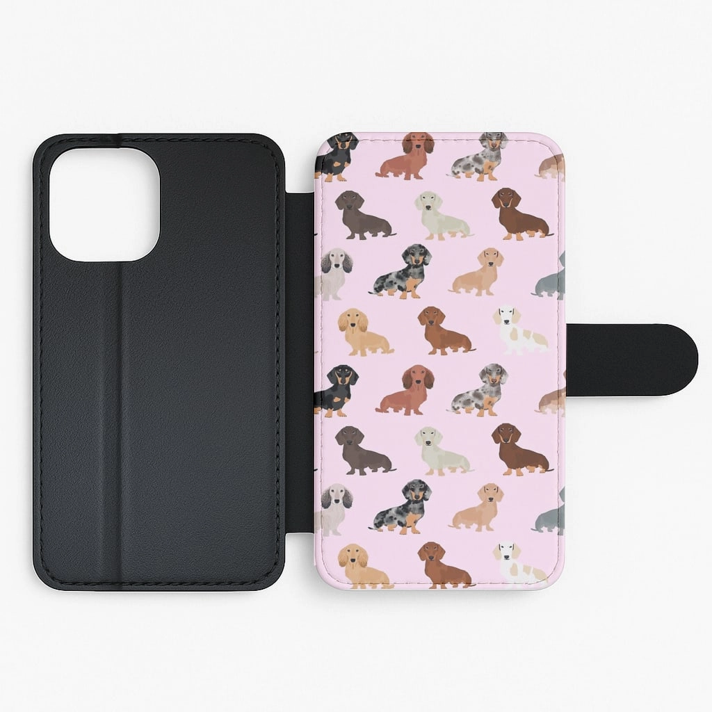 Dachshund Breed Pattern Flip Wallet Phone Case Soft Surface Layer