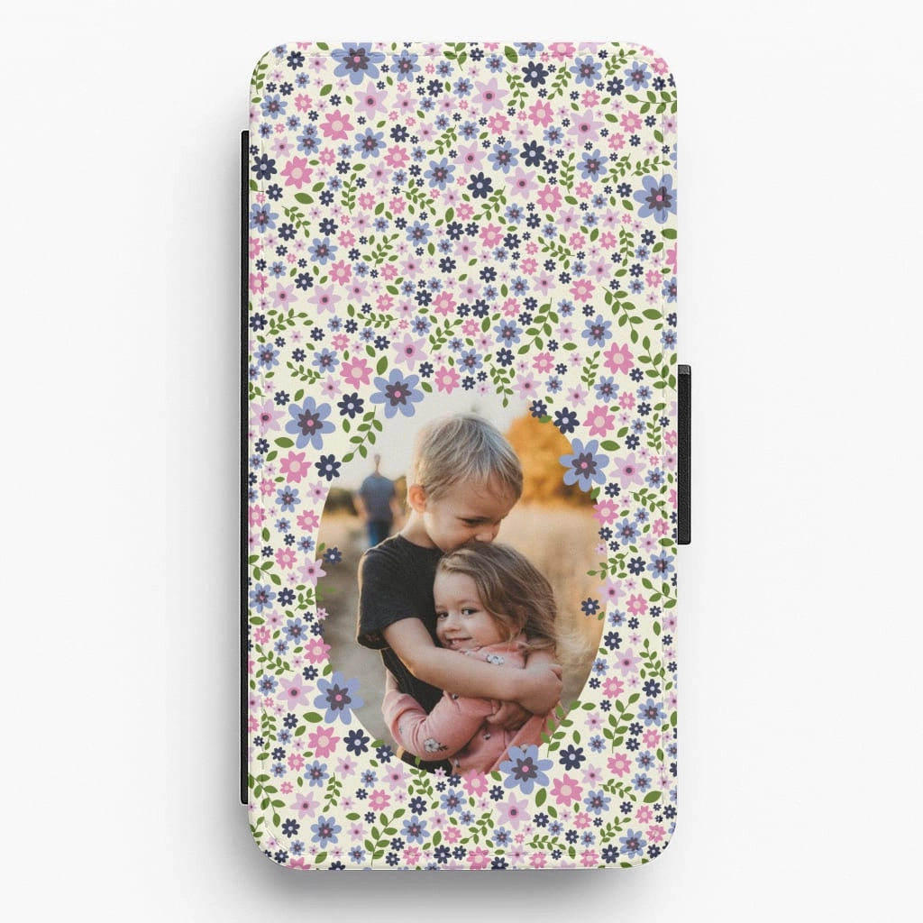 Detailed Flower Pattern - Personalised Mother's Day Flip / Wallet Phone Case Premium Feel Layer Durable Texture