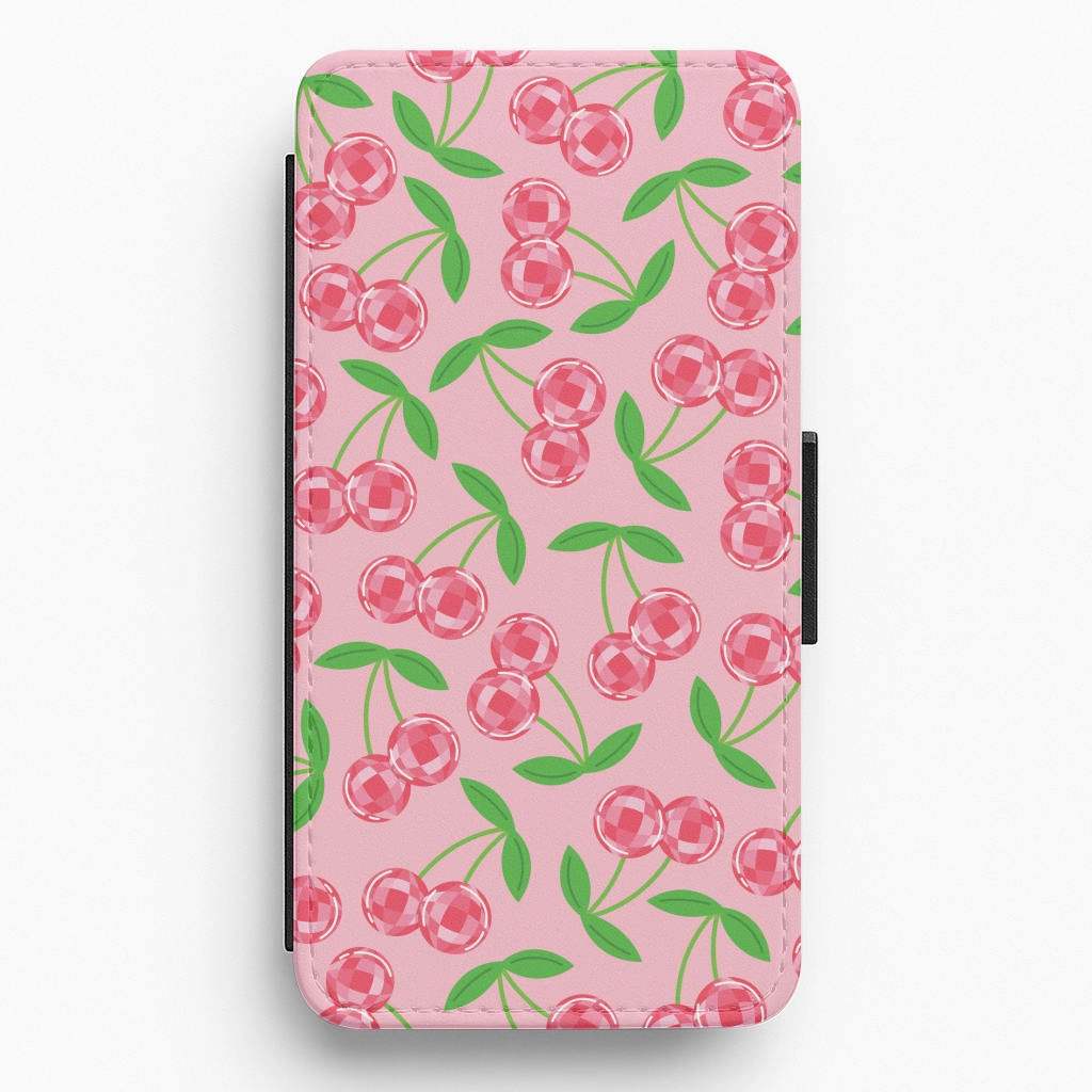 Disco Cherries Pattern Flip / Wallet Phone Case Trendy Texture