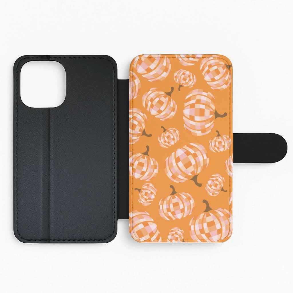 Waterproof Design Polished Finish Texture Disco Pumpkins Pattern Flip / Wallet Phone Case