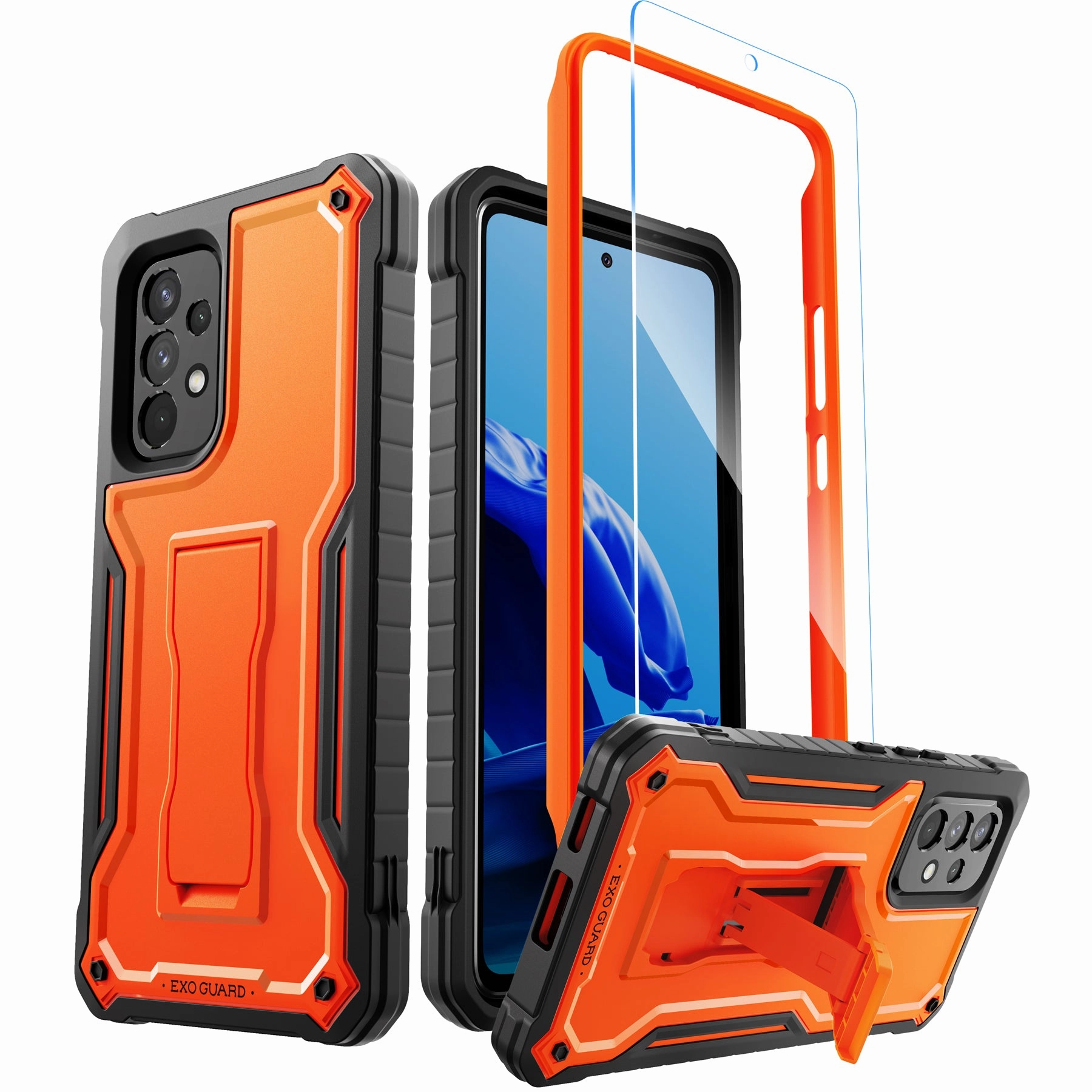 ExoGuard for Samsung Galaxy A53 Case, Rubber Shockproof Full-Body Cover Case with Screen Protector for Samsung A53 5G Phone, Built-in Kickstand Raised Bezels Premium Feel Layer