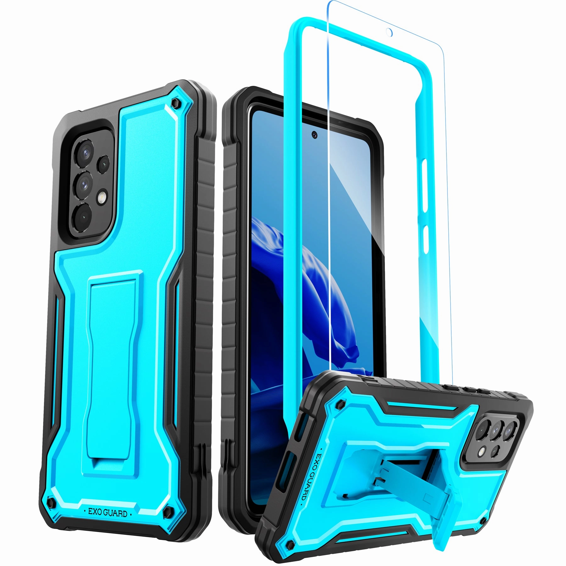 Scratchproof Surface ExoGuard for Samsung Galaxy A53 Case, Rubber Shockproof Full-Body Cover Case with Screen Protector for Samsung A53 5G Phone, Built-in Kickstand