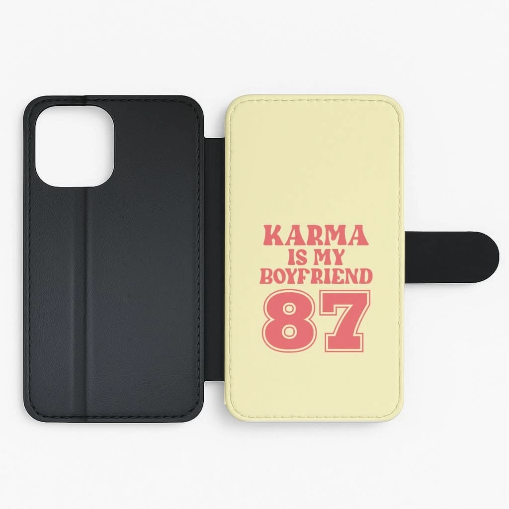 Karma Is My Boyfriend Flip / Wallet Phone Case Polished Texture Finish Gloss Texture