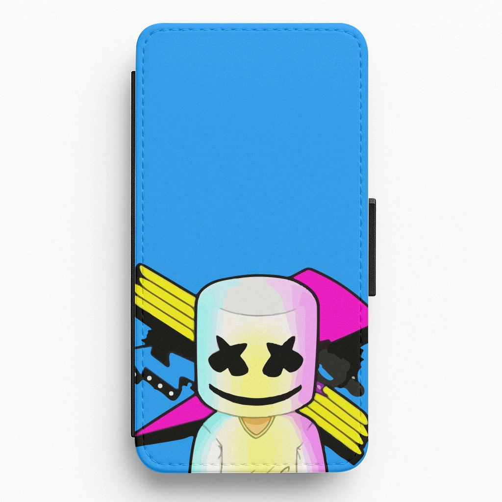 Neon Logo White Helmet DJ Flip / Wallet Phone Case Durable Texture Build Protective Structure