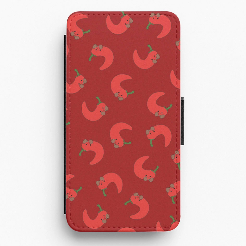 Red Chilli Pattern Flip / Wallet Phone Case Compact Shape Strong material