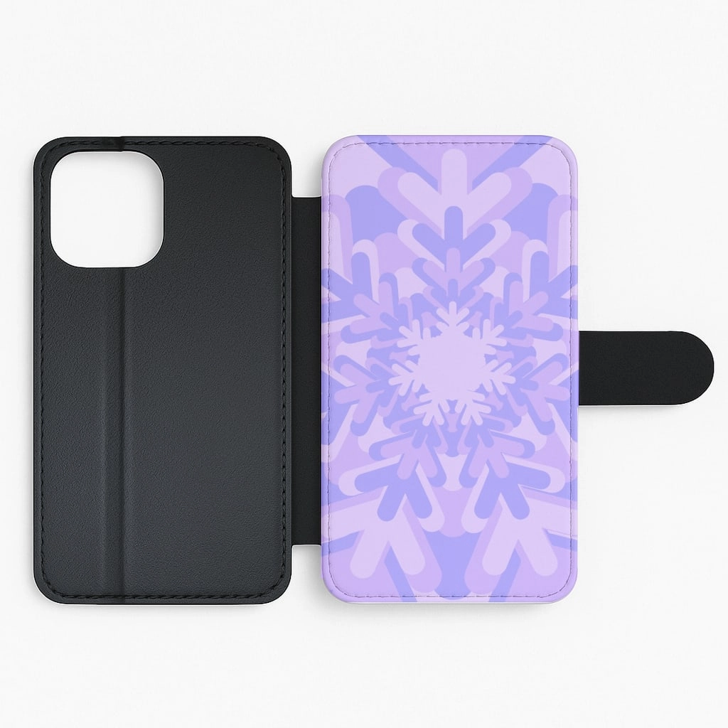 Purple - Colourful Snowflakes Flip / Wallet Phone Case Soft Touching Vivid Design Texture
