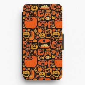 Scary Pumpkin Halloween Pattern Flip Wallet Phone Case Frosted Finish