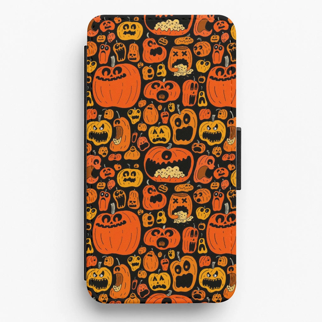 Scary Pumpkin Halloween Pattern Flip Wallet Phone Case Frosted Finish