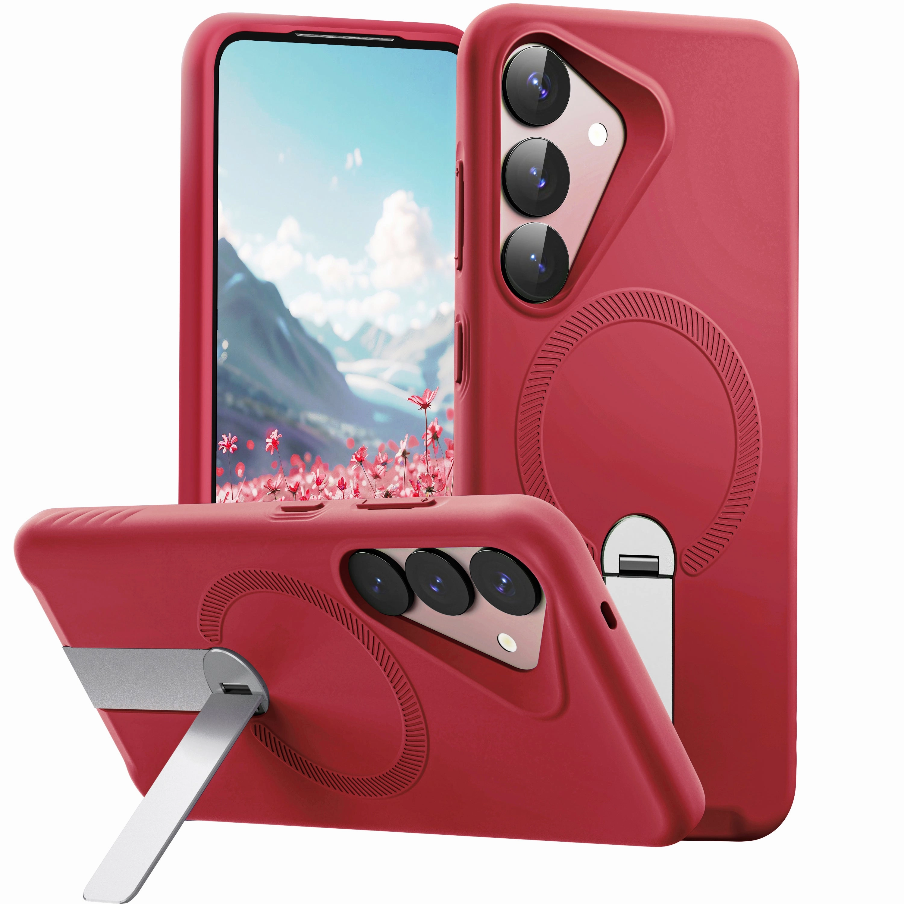 Rugged Outline ExoGuard for Samsung Galaxy S25 Series Case, Adjustable Metal Kickstand, Soft Skin-Friendly Silicone Cover, Anti-Scratch Microfiber Lining for Samsung S25 / Samsung S25 Plus / Samsung S25 Ultra