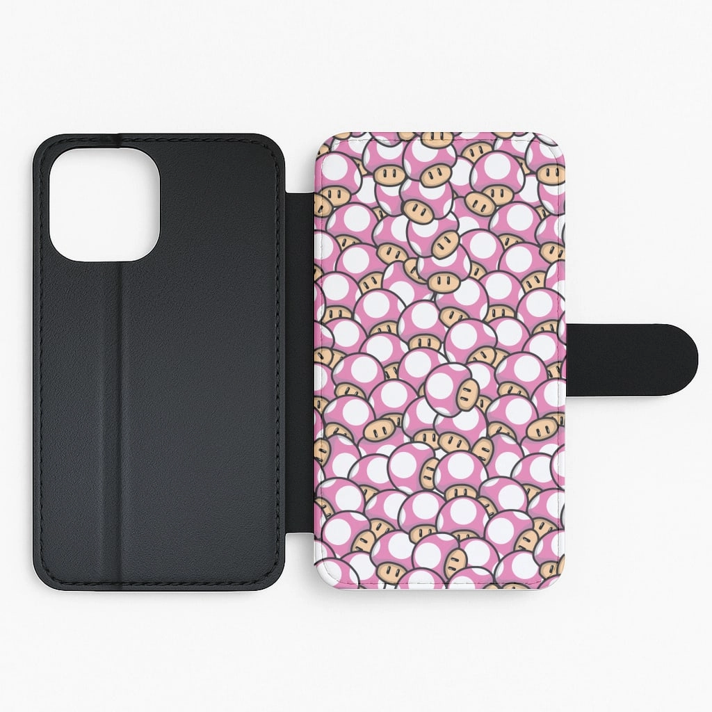 Hand Friendly Mushroom Pattern - Pink Flip / Wallet Phone Case