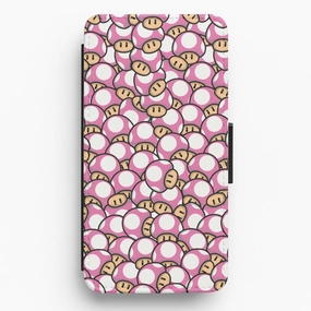 Mushroom Pattern - Pink Flip / Wallet Phone Case Smooth Touch