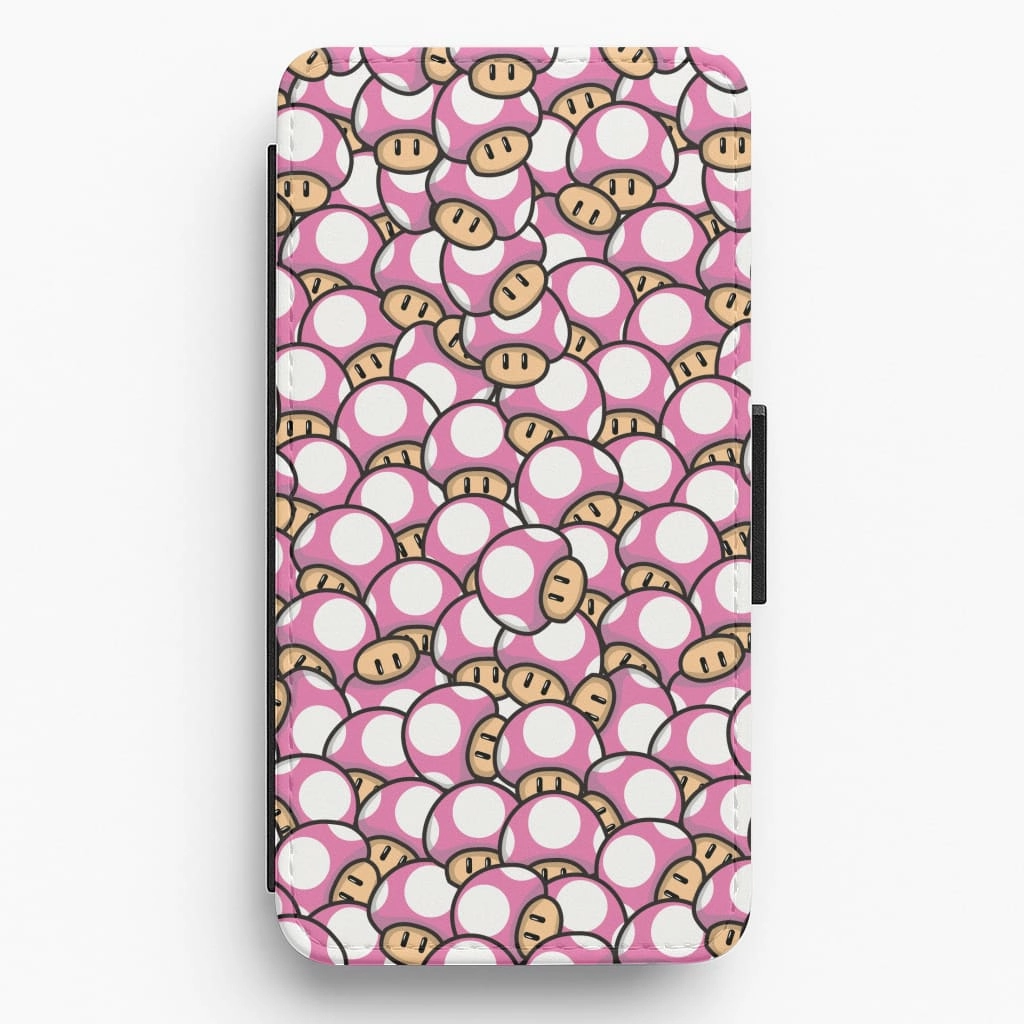 Mushroom Pattern - Pink Flip / Wallet Phone Case Smooth Touch