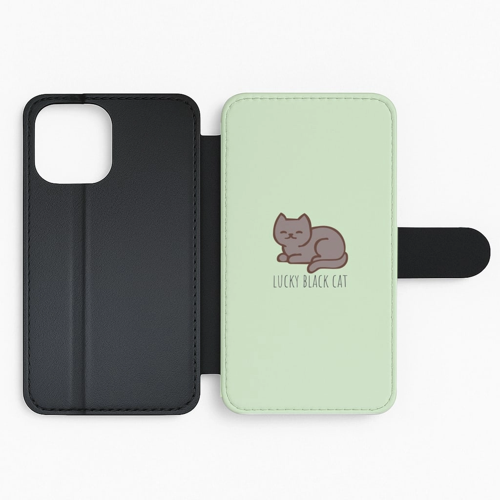 Polished Texture Finish Lucky Black Cat - Cats Flip / Wallet Phone Case