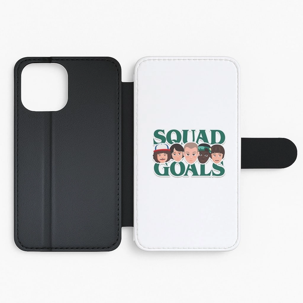 Stranger Things Squad Goals Flip Wallet Phone Case Durable Detail Minimal Texture