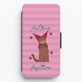 Smooth Craftsmanship Rugged Surface Feline Festive  Flip / Wallet Phone Case