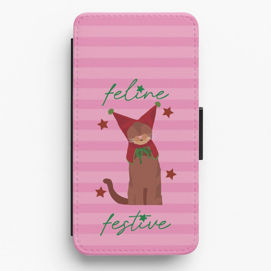 Smooth Craftsmanship Rugged Surface Feline Festive  Flip / Wallet Phone Case
