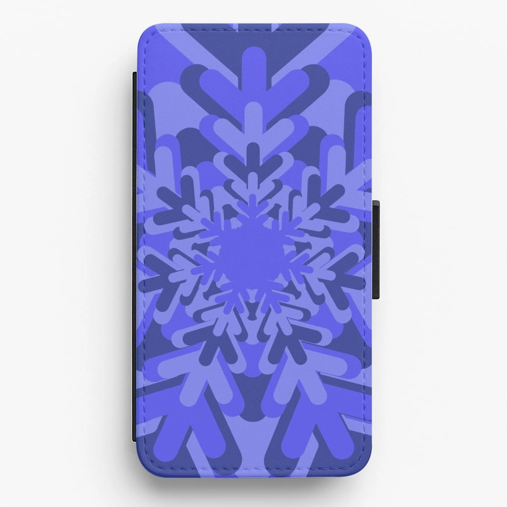 Blue - Colourful Snowflakes Flip / Wallet Phone Case Smooth Surface Layer