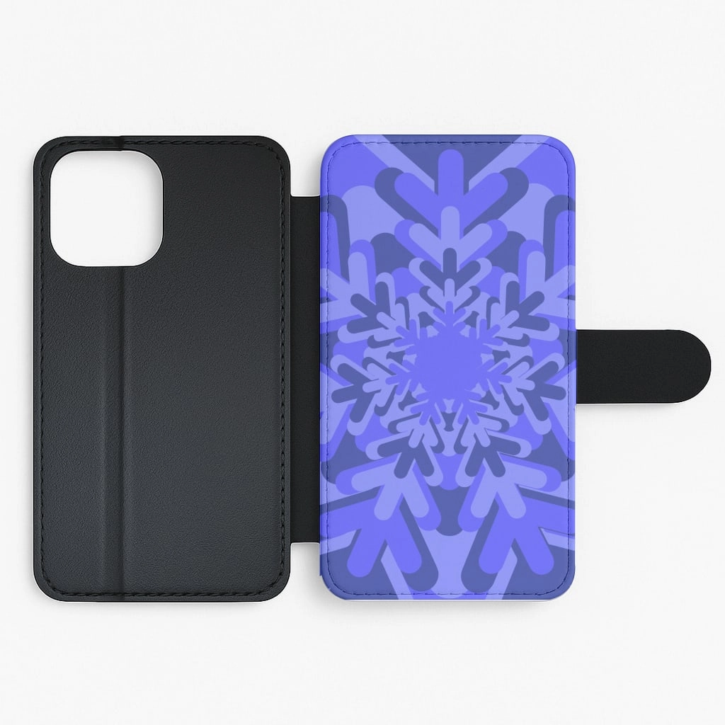 Blue - Colourful Snowflakes Flip / Wallet Phone Case Polished Texture anti dust