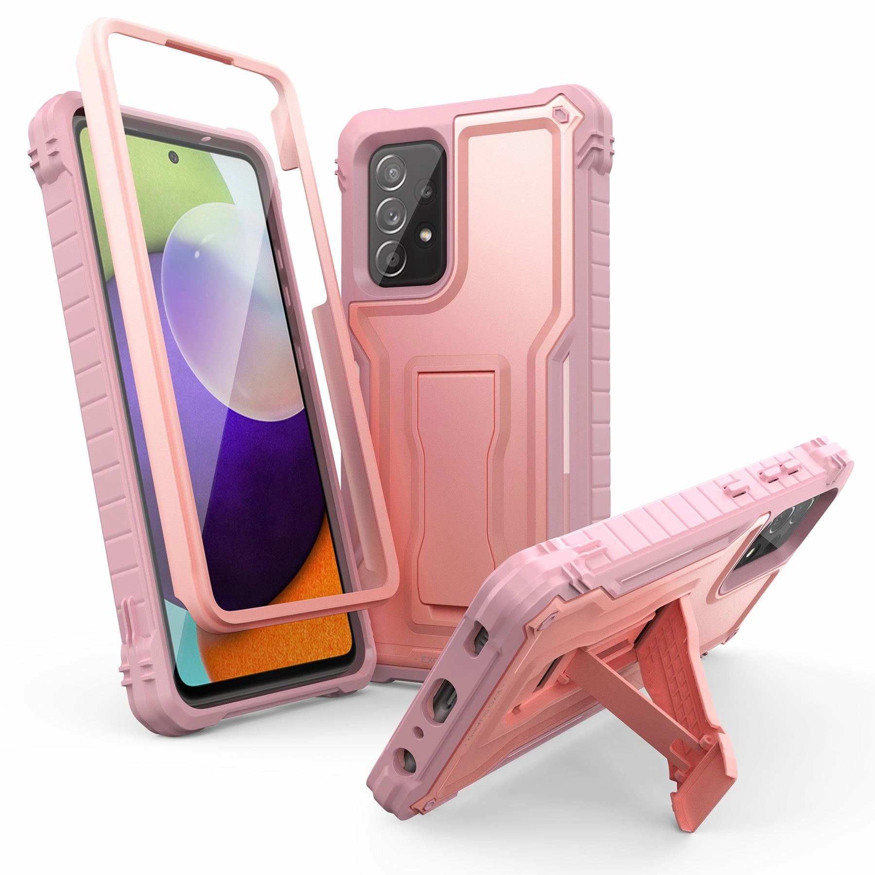 Protective Edge Layer ExoGuard for Samsung Galaxy A52 Case, Rubber Shockproof Full-Body Cover Case Built-in Screen Protector and Kickstand Compatible with Samsung A52 5G Phone