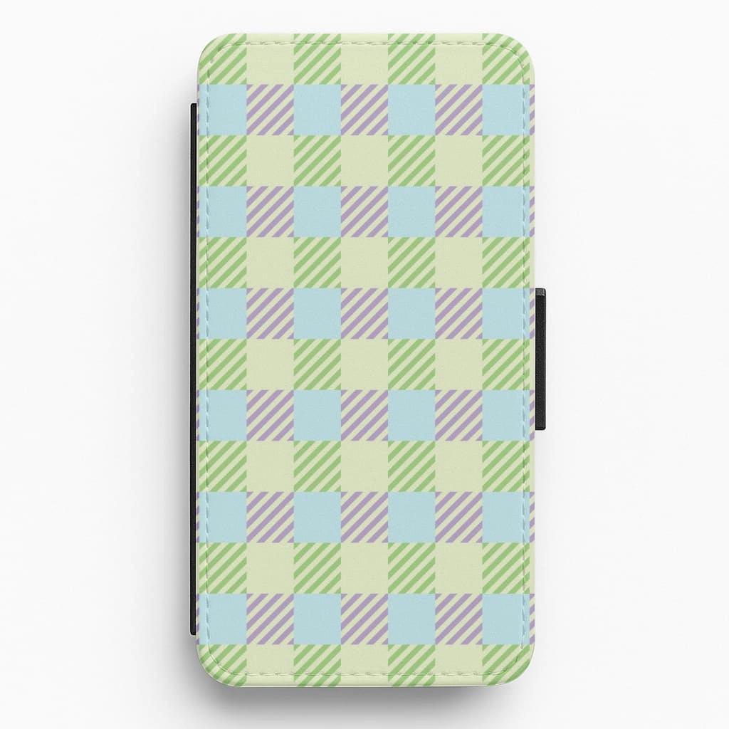 Elegant Surface Texture Green And Purple Checkered Flip / Wallet Phone Case