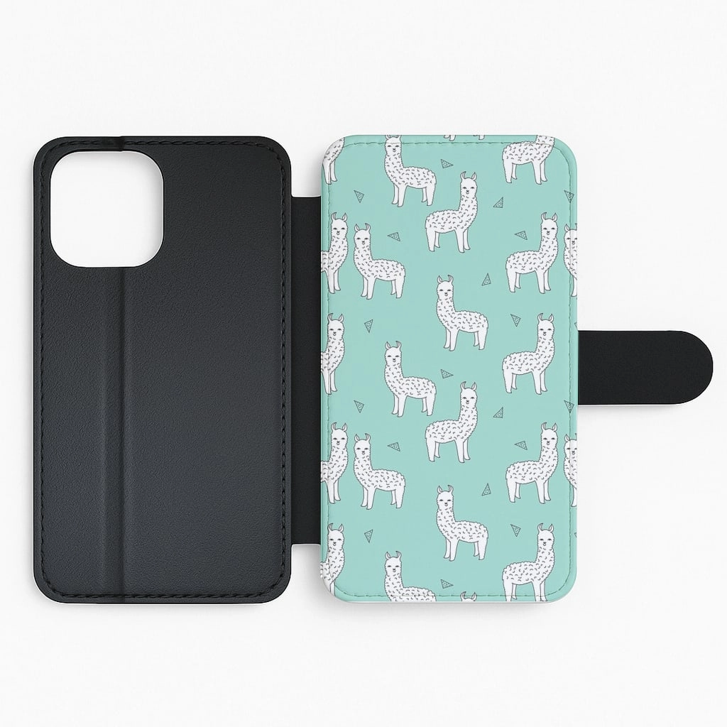Mint Alpaca Pattern Flip Wallet Phone Case Office Accessory Durable Shell