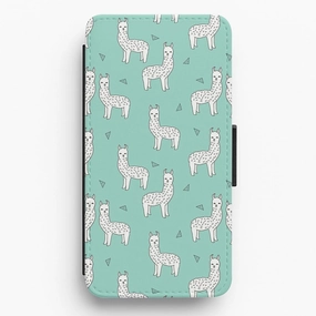 Textured Grip Protective Form Fit Mint Alpaca Pattern Flip Wallet Phone Case