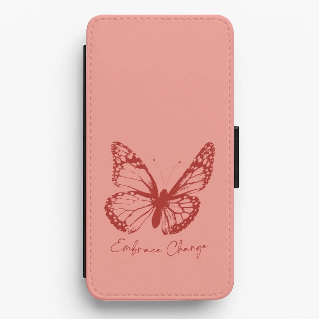 Matte Shield Layer Trendy Finish Embrace Change Butterfly Flip / Wallet Phone Case