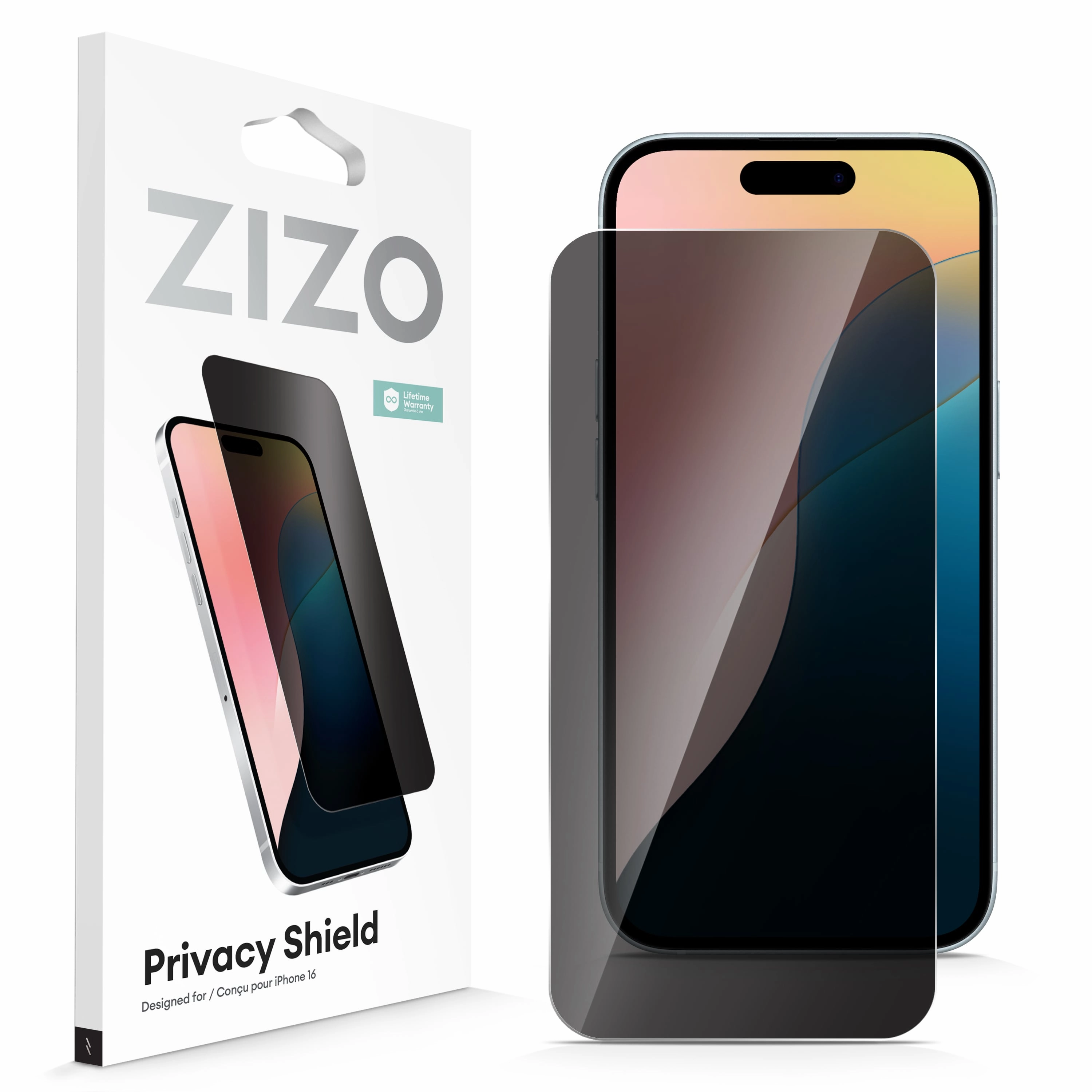 ZIZO PRIVACY Tempered Glass Screen Protector for iPhone 16 - Privacy Modern Texture Build Minimal Design