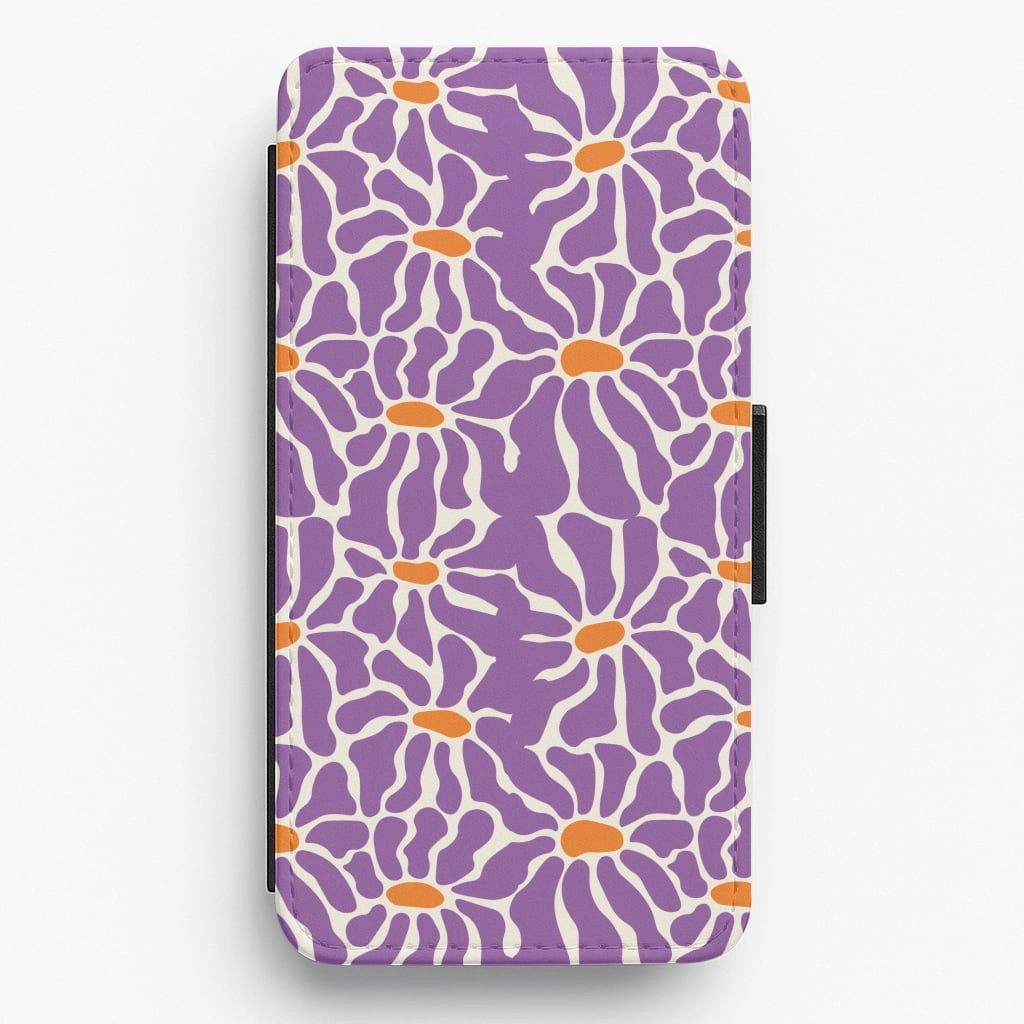 Shock Resistant Tough Grip Purple Flowers - Summer Flip / Wallet Phone Case