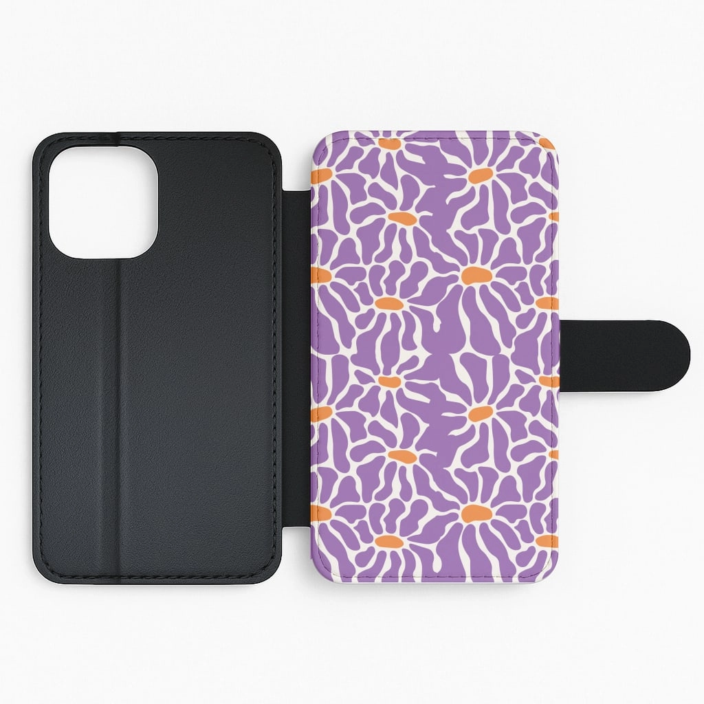 Purple Flowers - Summer Flip / Wallet Phone Case Matte Look Finish Refined Pattern
