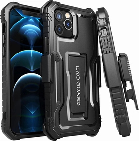 Lightweight Feel ExoGuard Belt Clip Holster for Apple iPhone 12 Series Case, Heavy Duty Belt Clip Holster and Adjustable with 360 Degree Rotation for iPhone 12/iPhone 12 Pro/iPhone 12 pro maxBLACK)