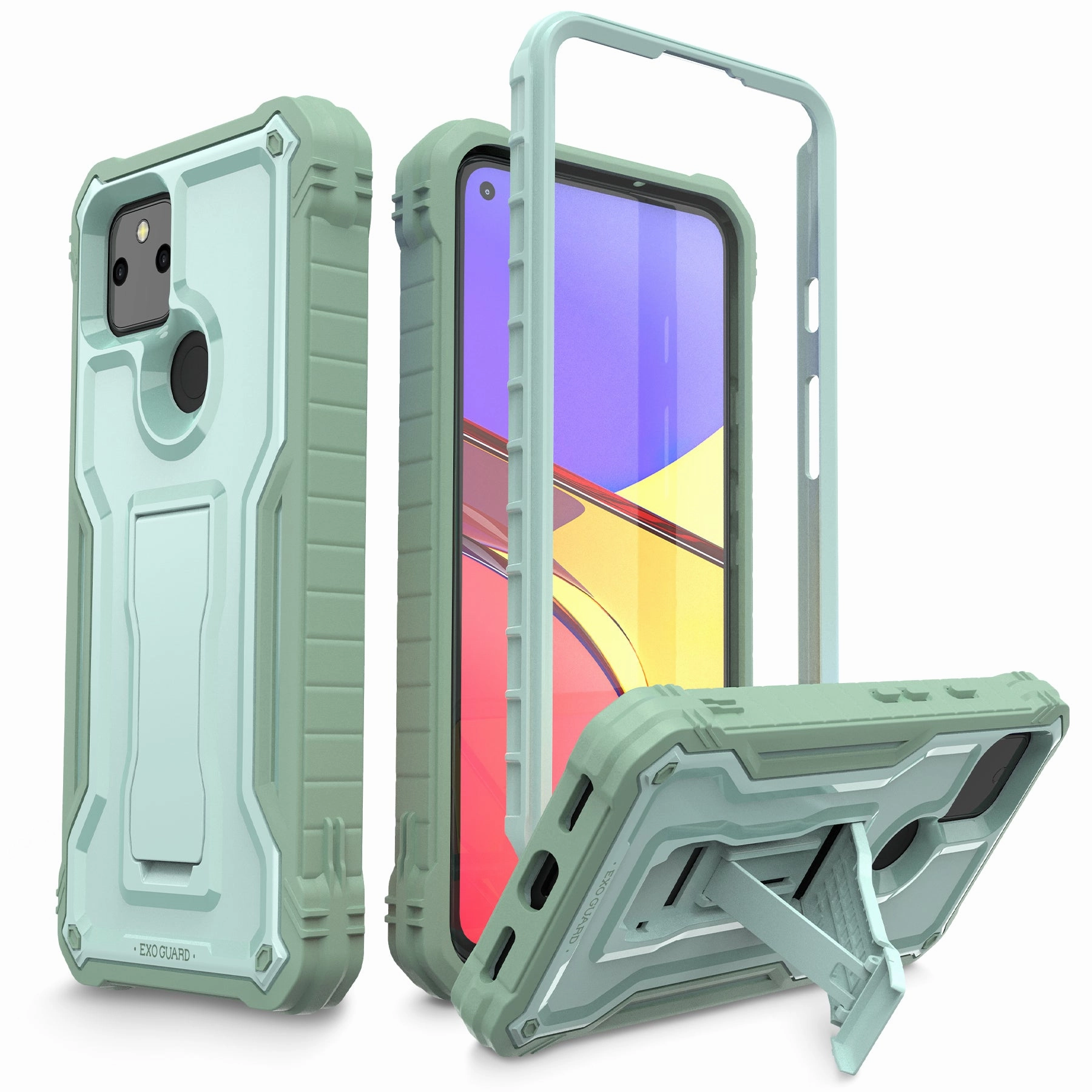 ExoGuard for Google Pixel 5 Series Case, Rubber Shockproof Full-Body Cover Case Built-in Screen Protector and Kickstand Compatible with Google Pixel 5/Google Pixel 5A Slim Feel