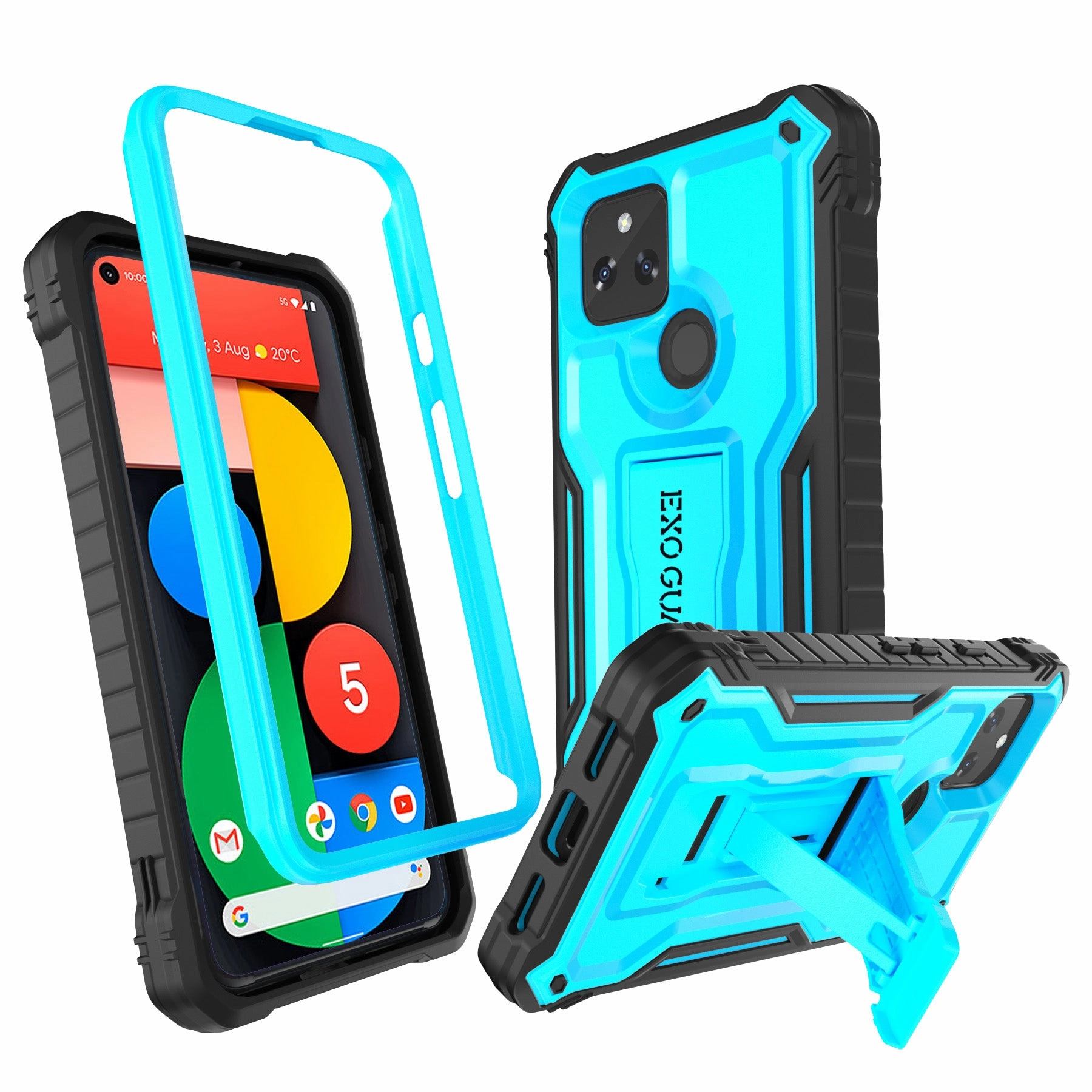 Universal Design ExoGuard for Google Pixel 5 Series Case, Rubber Shockproof Full-Body Cover Case Built-in Screen Protector and Kickstand Compatible with Google Pixel 5/Google Pixel 5A