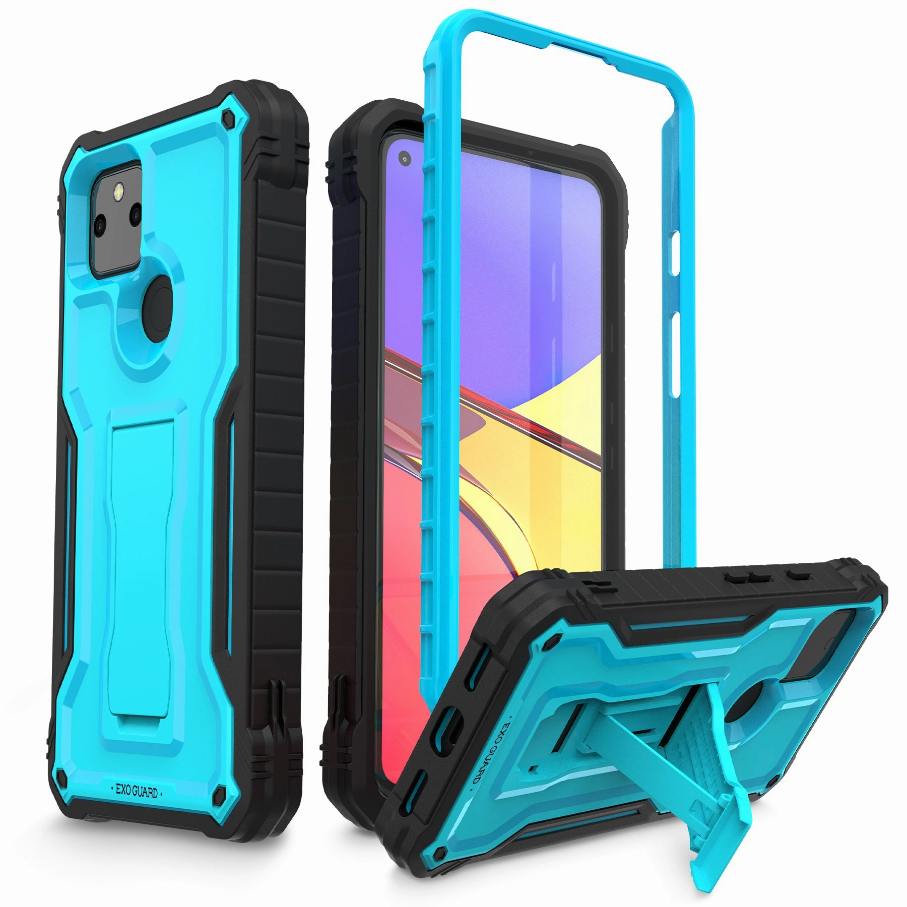 Polished Detail Edge ExoGuard for Google Pixel 5 Series Case, Rubber Shockproof Full-Body Cover Case Built-in Screen Protector and Kickstand Compatible with Google Pixel 5/Google Pixel 5A