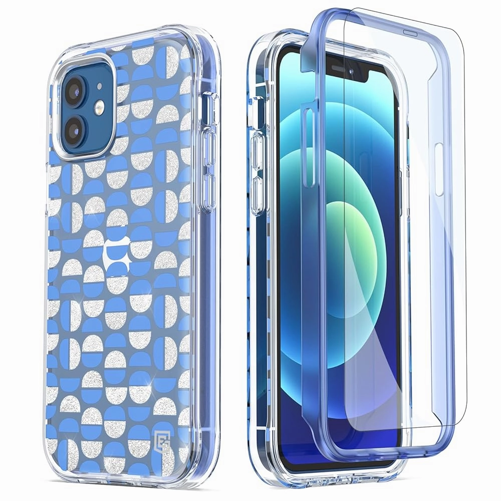 ExoGuard for iPhone 12 Case, Compatible with iPhone 12 Pro Case 6.1 Inch Comes with Tempered Glass Screen Protector,  Floral Pattern Gold Glitter Shockproof Slim Cover Clear Case Outdoor Design Matte Coating Finish