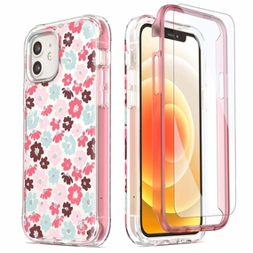 ExoGuard for iPhone 12 Case, Compatible with iPhone 12 Pro Case 6.1 Inch Comes with Tempered Glass Screen Protector,  Floral Pattern Gold Glitter Shockproof Slim Cover Clear Case Durable Finish Layer Sleek Grip