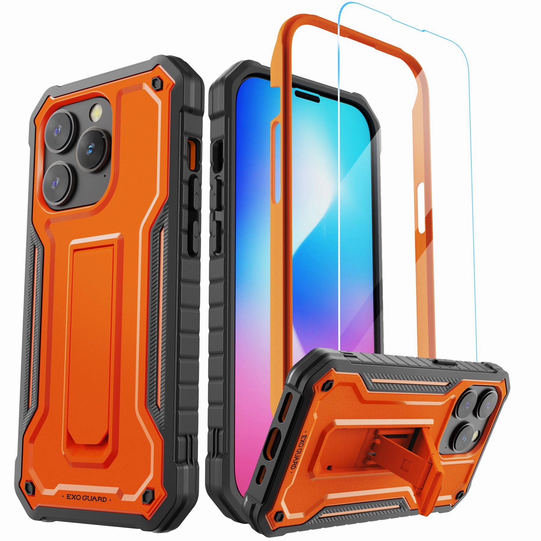 Protective Edge Layer Long Lasting ExoGuard for iPhone 14 Series Case, Rubber Shockproof Full-Body Cover Case Come with a Tempered Glass Screen Protector and Kickstand for iPhone 14/iPhone 14 Plus/iPhone 14 Pro/iPhone 14 Pro Max
