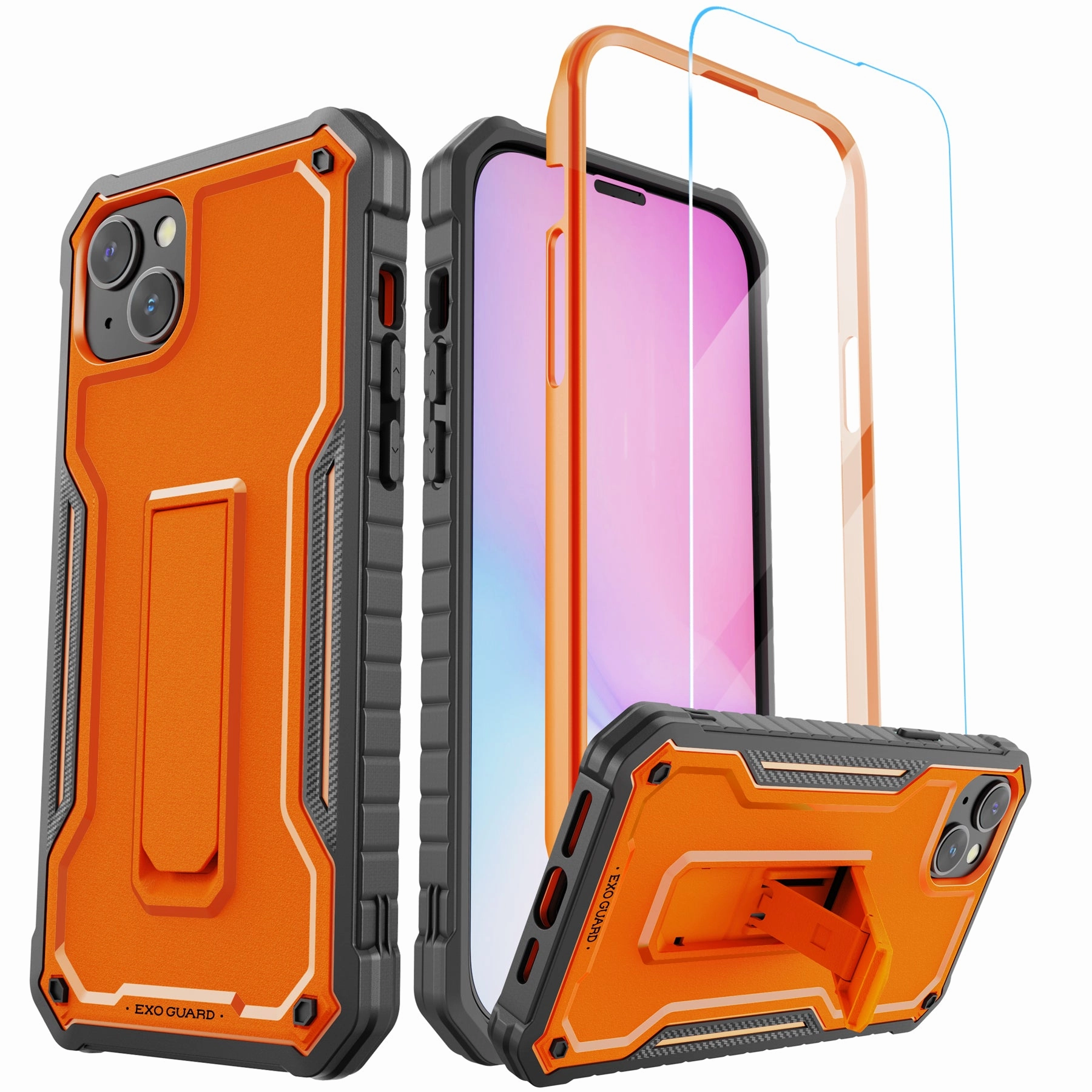 Protective Shell Eco Friendly ExoGuard for iPhone 14 Series Case, Rubber Shockproof Full-Body Cover Case Come with a Tempered Glass Screen Protector and Kickstand for iPhone 14/iPhone 14 Plus/iPhone 14 Pro/iPhone 14 Pro Max