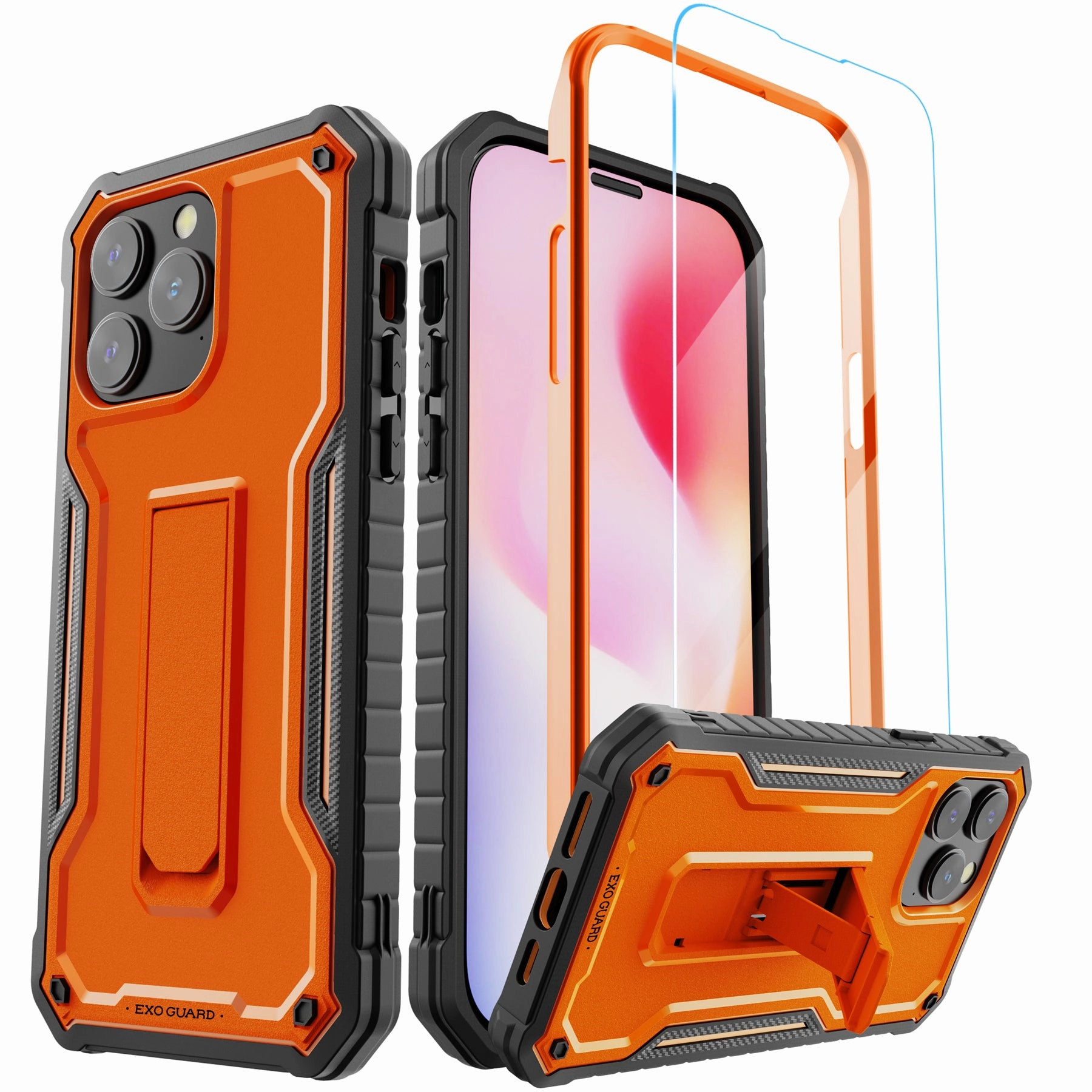 ExoGuard for iPhone 14 Series Case, Rubber Shockproof Full-Body Cover Case Come with a Tempered Glass Screen Protector and Kickstand for iPhone 14/iPhone 14 Plus/iPhone 14 Pro/iPhone 14 Pro Max Premium Surface