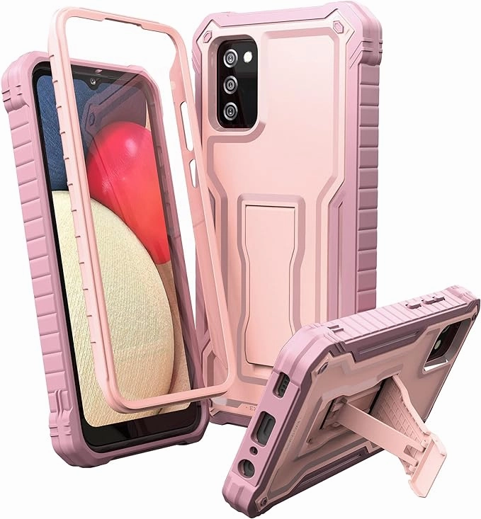 ExoGuard for Samsung Galaxy A02S Case, Rubber Shockproof Full-Body Cover Case Built-in Screen Protector and Kickstand Compatible with Samsung A02S Phone Flexible Design