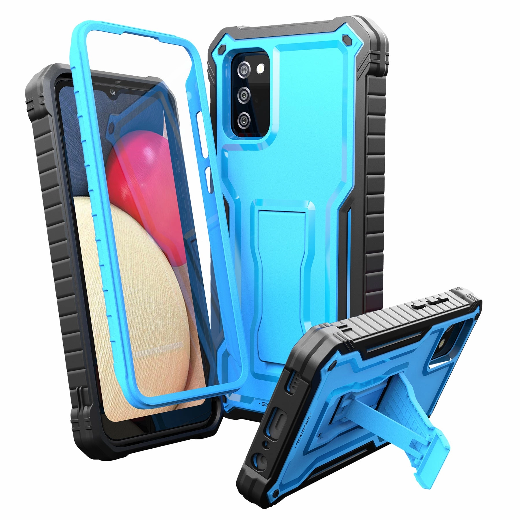 Rugged Surface ExoGuard for Samsung Galaxy A02S Case, Rubber Shockproof Full-Body Cover Case Built-in Screen Protector and Kickstand Compatible with Samsung A02S Phone